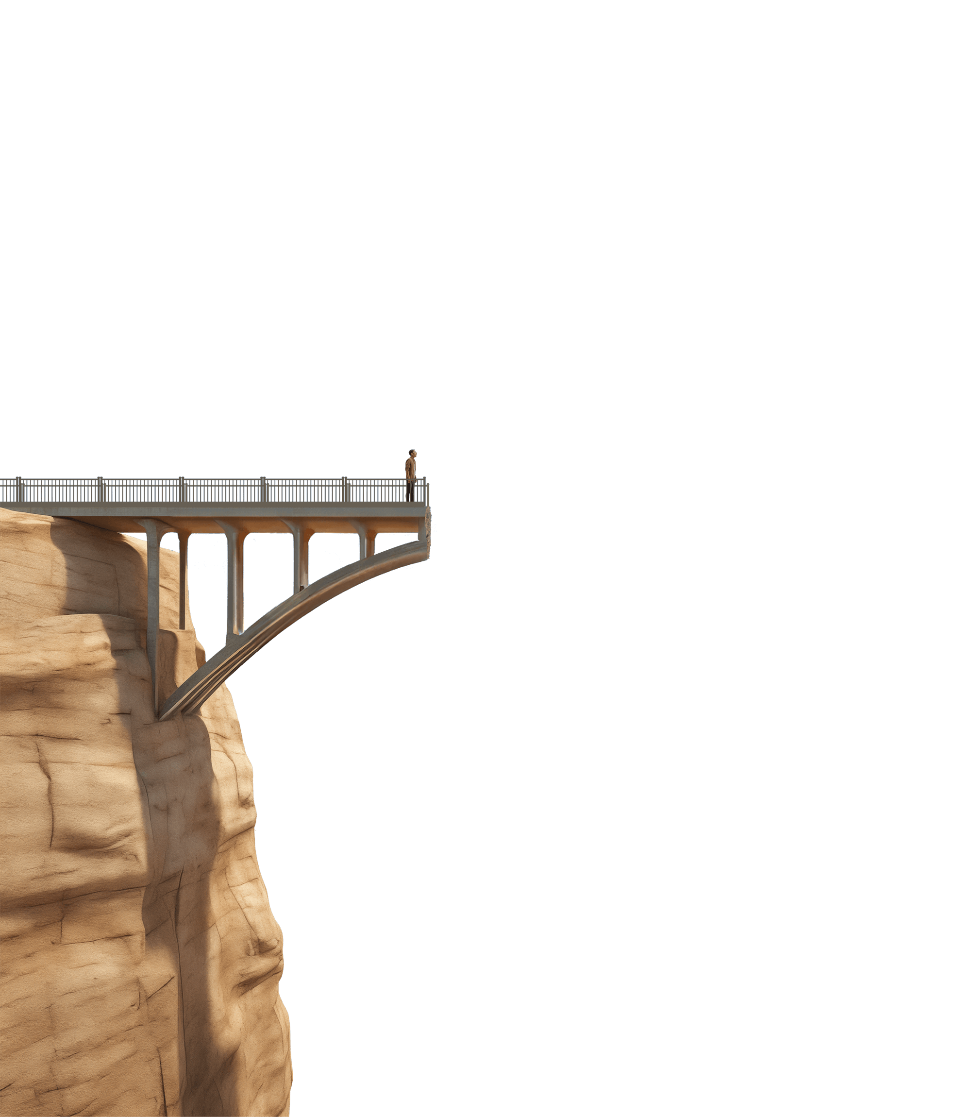 the left side of a bridge with a gap in the middle